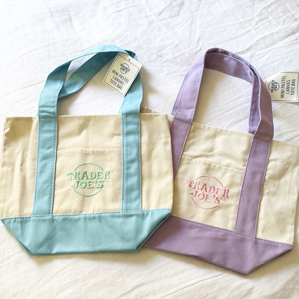 Trader Joe’s Limited Edition Lavender Purple and Blue Mini Pastel Tote Bags NWT